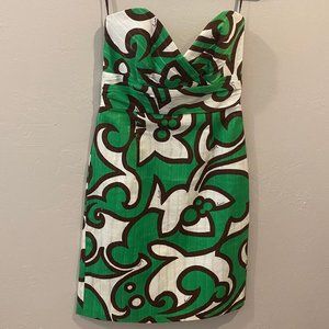 Milly Printed Overlap Strapless Dress